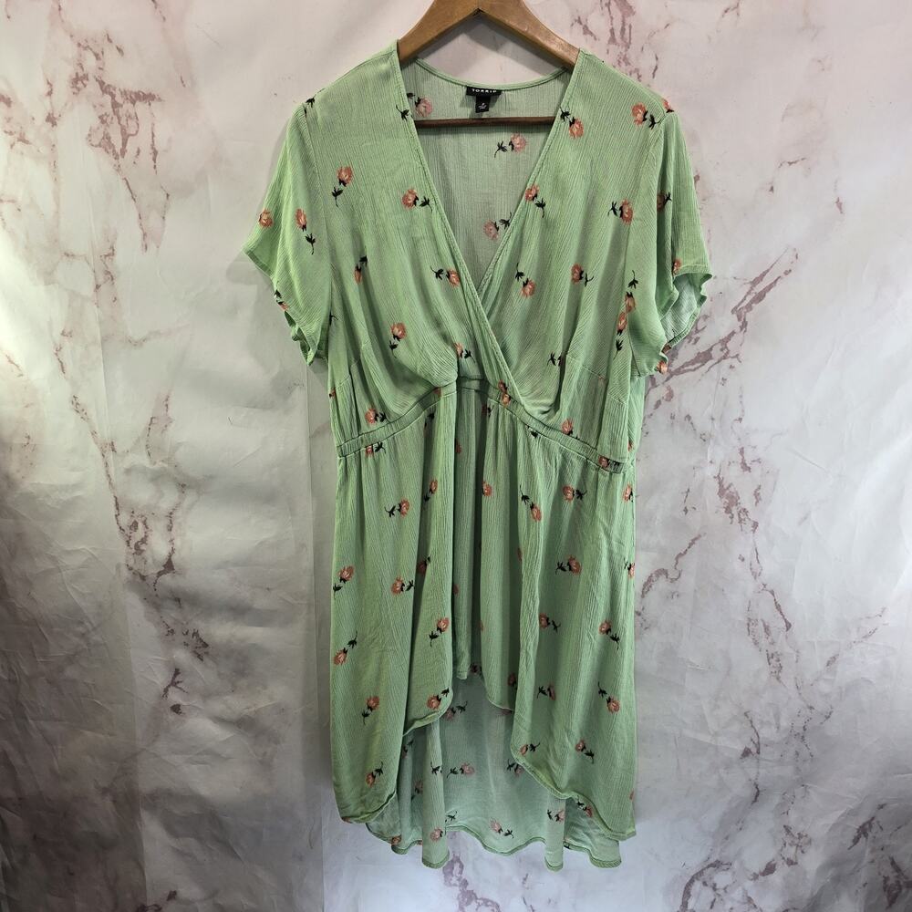 Torrid Shirt Womens 2X 2 Light Green Floral Babydoll Hi Low Crepe Gauze V